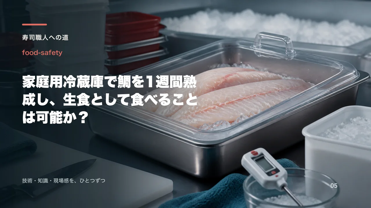 家庭用冷蔵庫で鯛を1週間熟成し、生食として食べることは可能か？