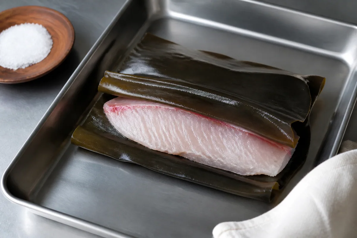 魚の塩締めに「伯方の塩 焼塩」は向いている？振りやすさを確認に関連する昆布締めのイメージ